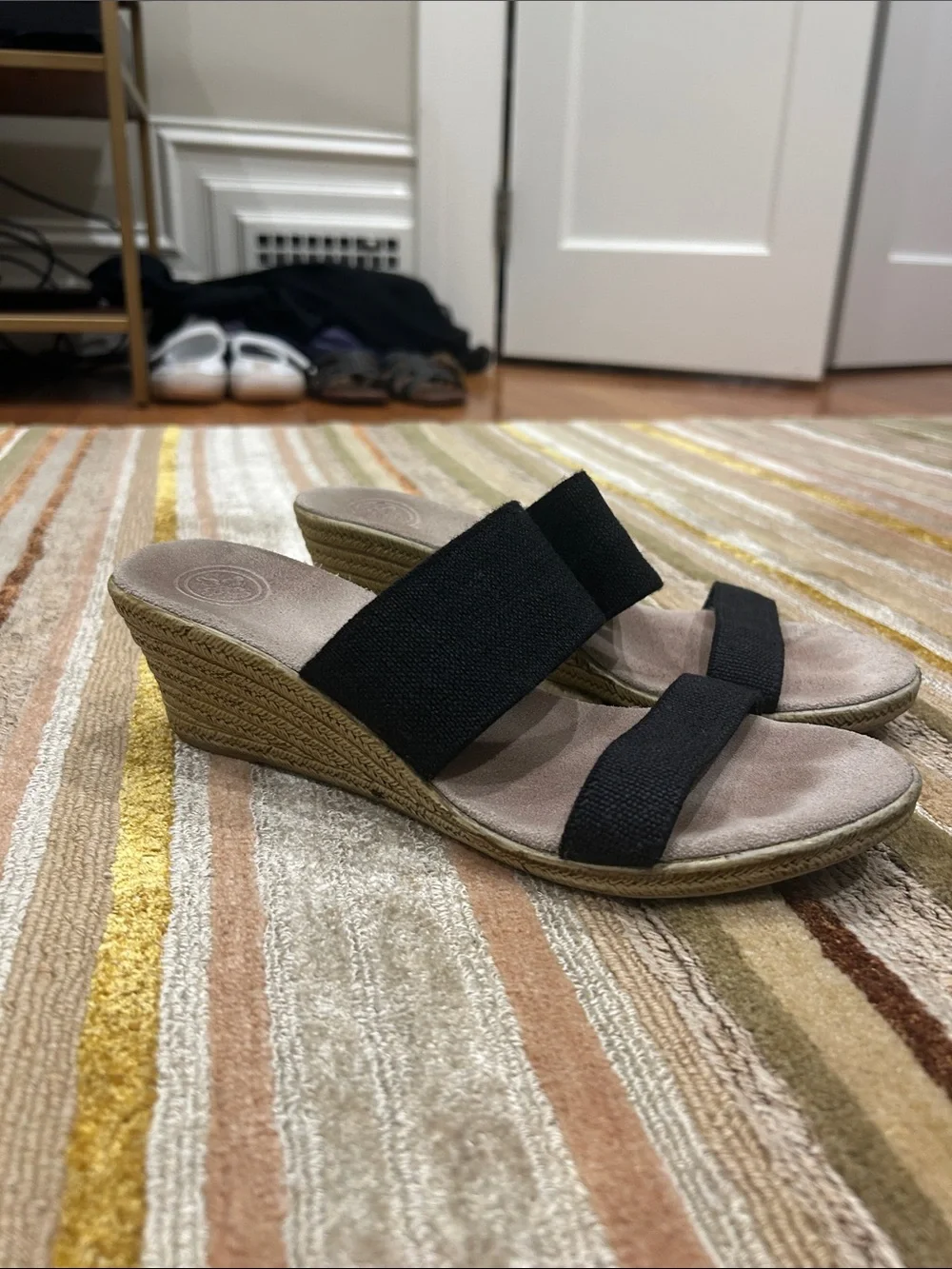 Black Elastic Wedge Slide Sandals